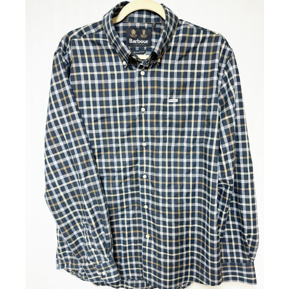 Barbour Mens Coll Thermo Shirt Button Down Inky Blue Regular Fit US Medium